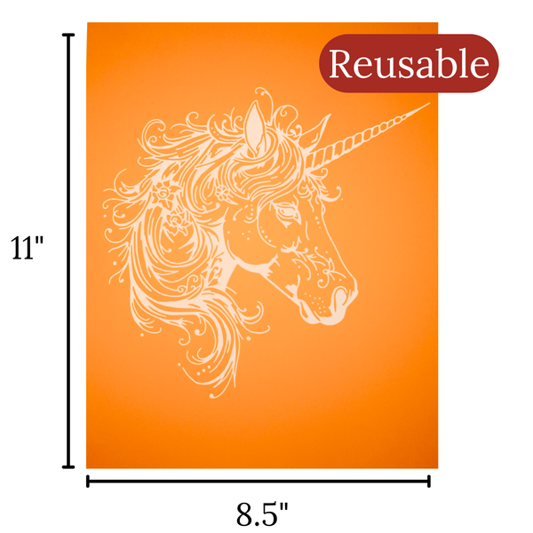 Torch Paste Stencil | Detailed Unicorn | Reusable Adhesive Mesh Stencil